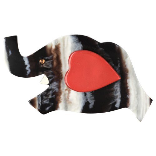 Beige Brown and Red Heart Elephant Brooch - Galalith – Vintage Jewelry - handcrafted by Pavone by Pavone