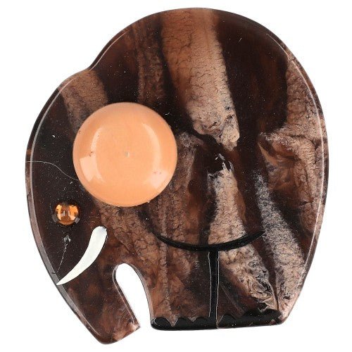 Brown and Beige Alphonse Elephant Brooch with a Beige Ear (Mini Brooch) - Galalith – Vintage Jewelry - handcrafted by Pavone by Pavone