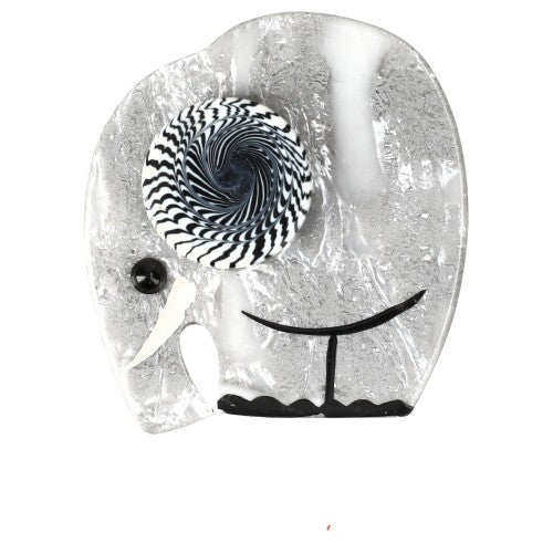 Pearly Grey and White Mini Alphonse Elephant Brooch with a Black - White Ear (Mini Brooch) - Galalith – Vintage Jewelry - handcrafted by Pavone by Pavone