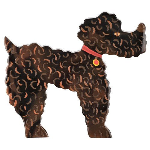 Brown and decor Kaoba Poodle Dog Brooch - Galalith – Vintage Jewelry - handcrafted by Pavone by Pavone
