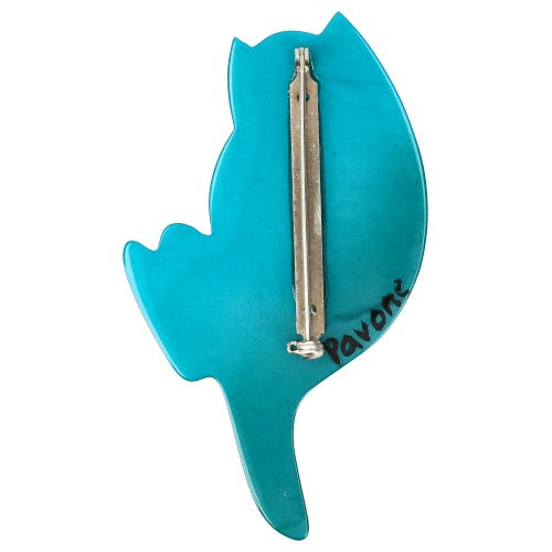 Turquoise Blue Tabby B7 Cat Brooch back side