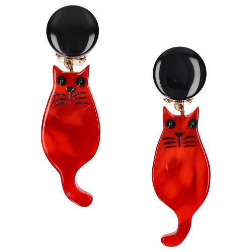 Flamed Red Kitten Earrings - Galalith – Vintage Jewelry - handcrafted by Pavone by Pavone
