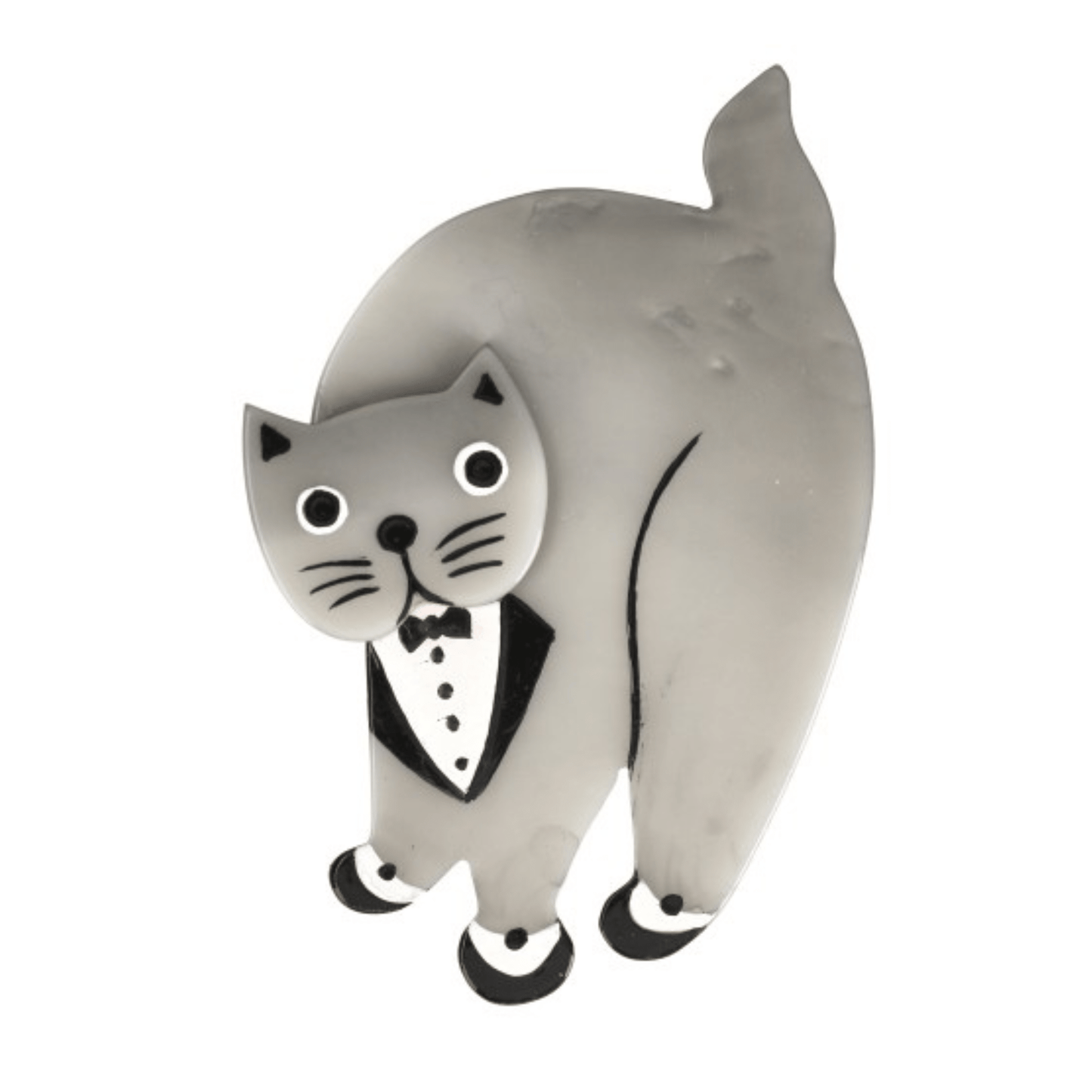 Light Grey Tuxedo Titus Cat Brooch - Galalith – Vintage Jewelry - handcrafted by Pavone by Pavone
