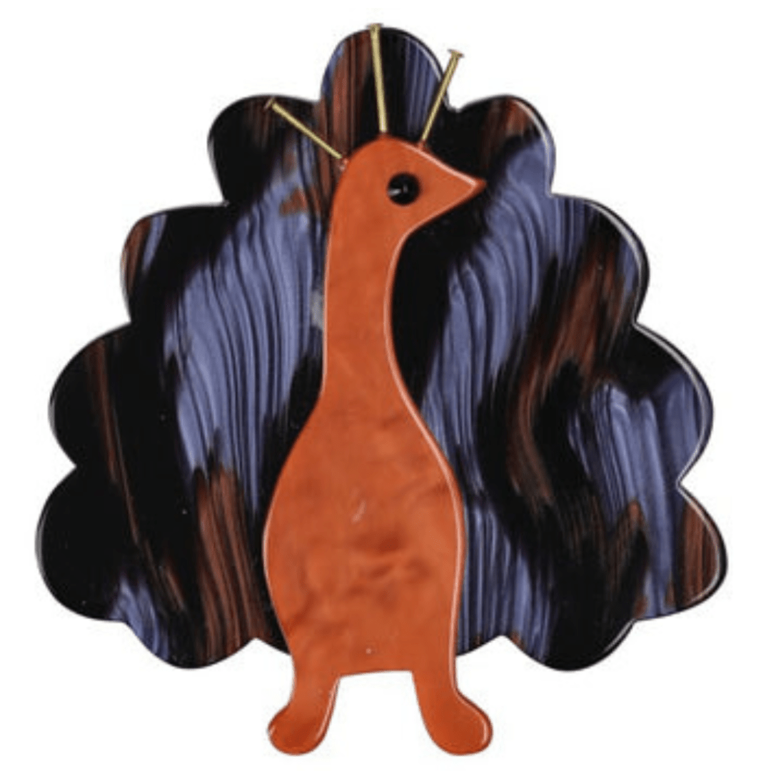 Ginger and Purple - Ginger Peacock Bird Brooch Right - Galalith – Vintage Jewelry - handcrafted by Pavone by Pavone