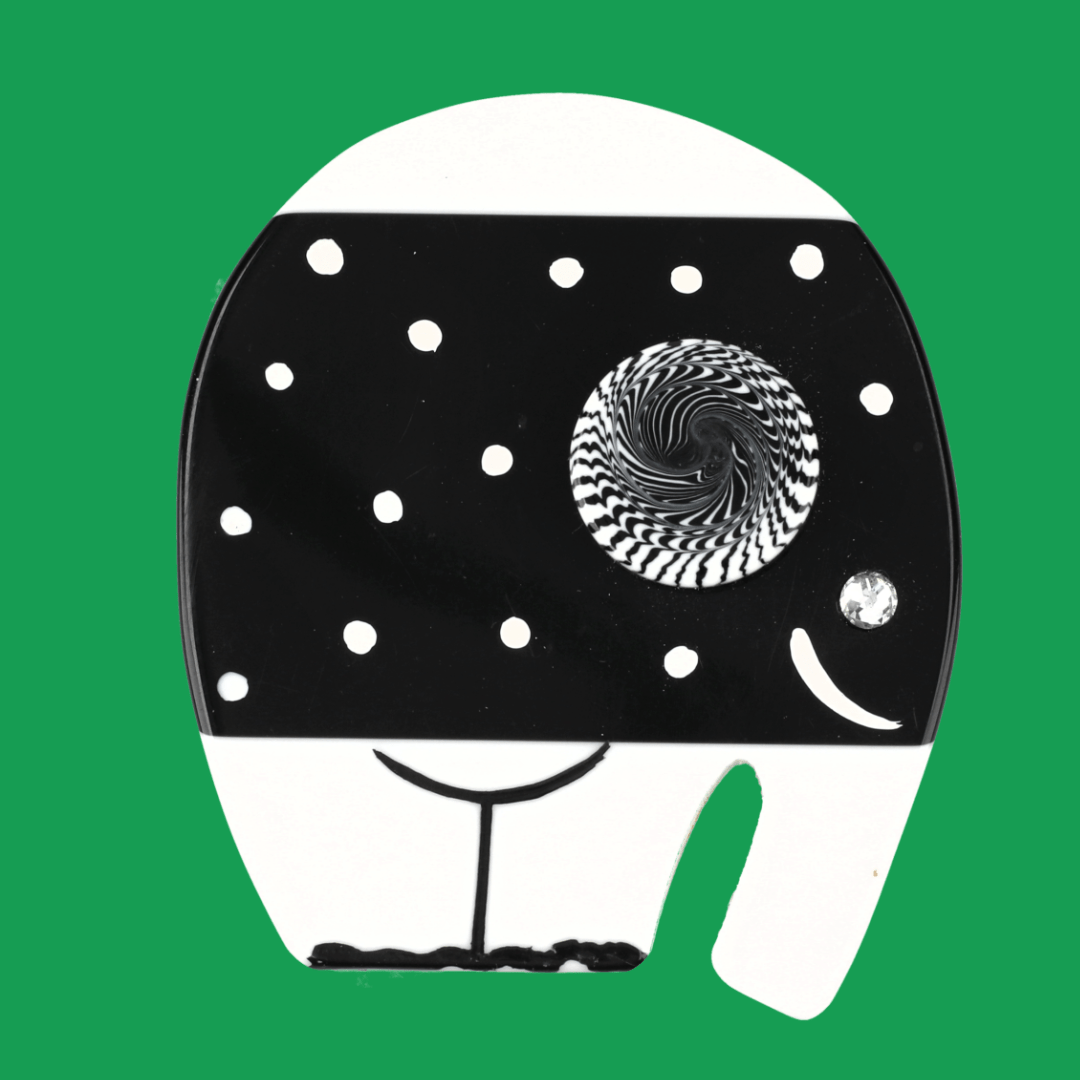 Black and White Striped Alphonse Elephant Brooch With Dots - Galalith – Vintage Jewelry - handcrafted by Pavone by Pavone