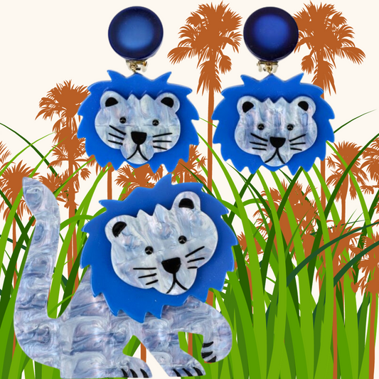 Boreal Blue Lion Leo Brooch and Earrings (set)