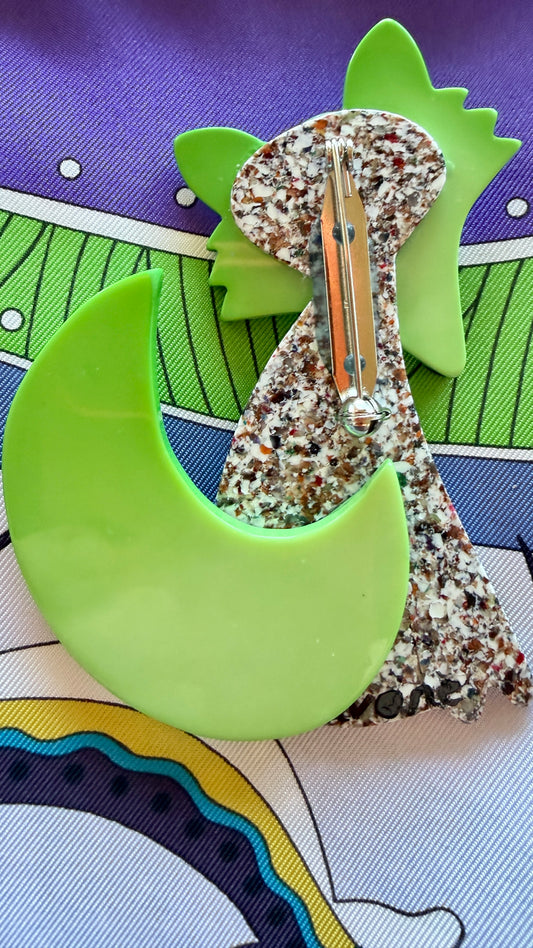 Pistachio Green and Green with glitter Ladyfox Fox Brooch back side