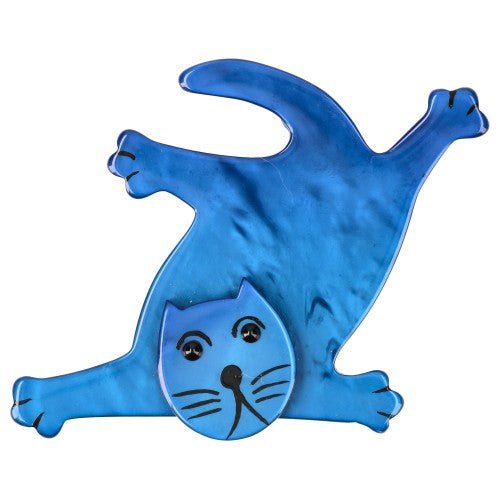 Ocean Blue Flat Serpolet Cat Brooch - Galalith – Vintage Jewelry - handcrafted by Pavone by Pavone