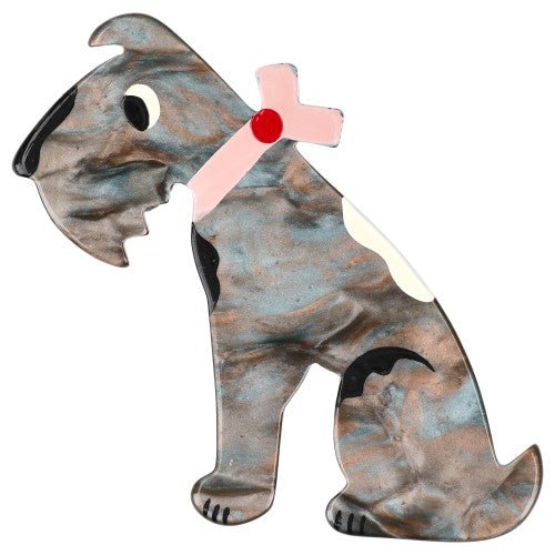 Agate Color Solito Dog with a Pink Collar Brooch - Galalith – Vintage Jewelry - handcrafted by Pavone by Pavone