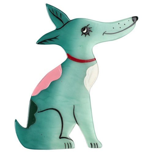 Almond Green Jack Russel Dog Brooch - Galalith – Vintage Jewelry - handcrafted by Pavone by Pavone