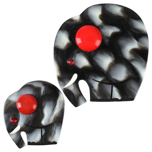 Speckled Grey Alphonse Elephant Brooch (set) version 2 - Galalith – Vintage Jewelry - handcrafted by Pavone by Pavone