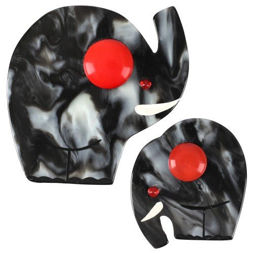 Speckled Grey Alphonse Elephant Brooch (set) - Galalith – Vintage Jewelry - handcrafted by Pavone by Pavone