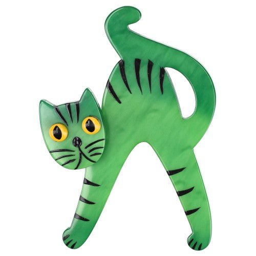 Anis Green Happy Cat Brooch (Large size) - Galalith – Vintage Jewelry - handcrafted by Pavone by Pavone