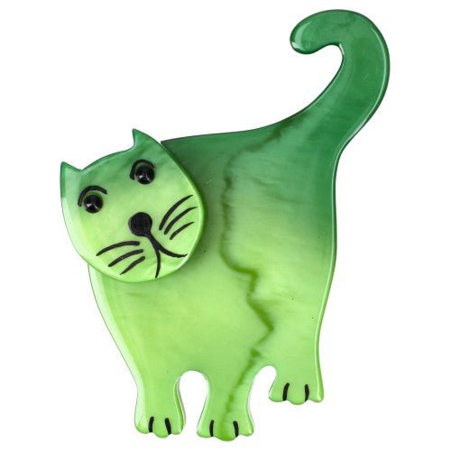 Anis Green Standing Serpolet Cat Brooch - Galalith – Vintage Jewelry - handcrafted by Pavone by Pavone