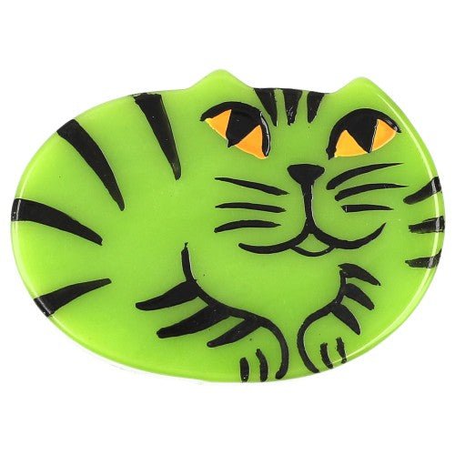 Anis Green Zoe Cat Mini Brooch - Galalith – Vintage Jewelry - handcrafted by Pavone by Pavone