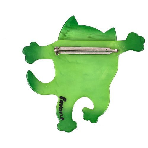 Apple Green Dancing Cat Brooch with Red Nose - Galalith – Vintage Jewelry - handcrafted by Pavone by Pavone
