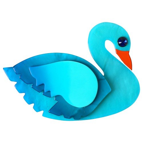 Aquamarine and Deep Ocean Blue Swan Bird Brooch - Galalith – Vintage Jewelry - handcrafted by Pavone by Pavone