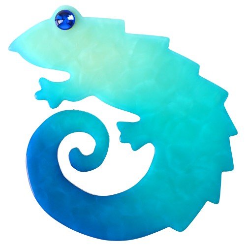Aquamarine and turquoise Blue Camaieu Chameleon Brooch - Galalith – Vintage Jewelry - handcrafted by Pavone by Pavone