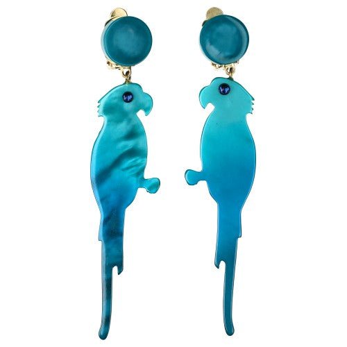 Aquamarine and Turquoise Parrot Bird Earrings - Galalith – Vintage Jewelry - handcrafted by Pavone by Pavone