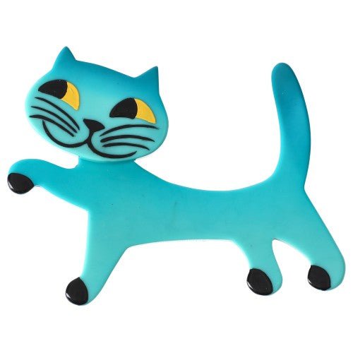 Aquamarine Blue Titi Cat Brooch - Galalith – Vintage Jewelry - handcrafted by Pavone by Pavone