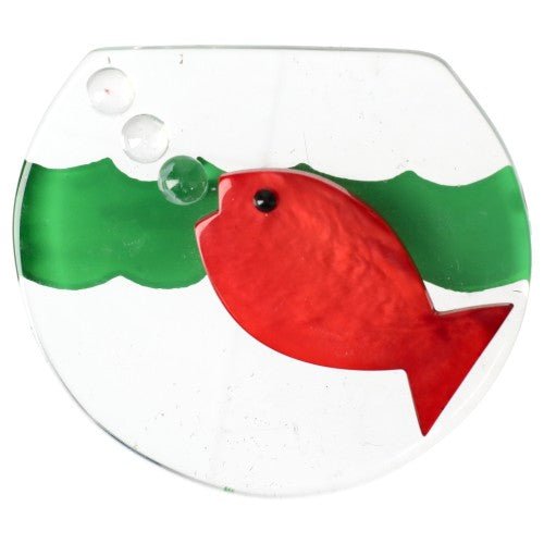 Red and Grass Green Aquarium Brooch - Galalith – Vintage Jewelry - handcrafted by Pavone by Pavone