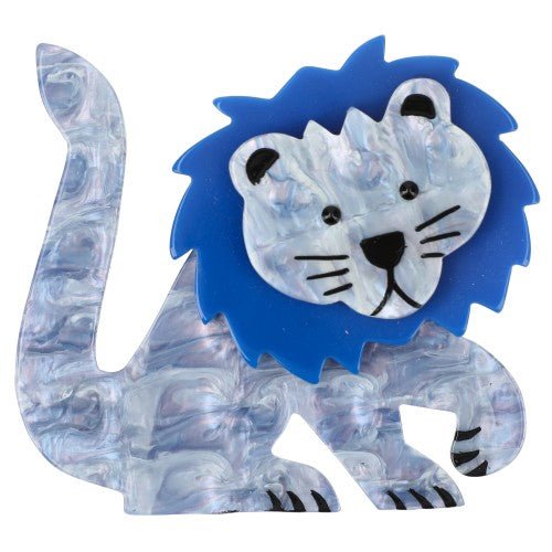 Azur Boreal and French Blue Leo Lion Brooch - Galalith – Vintage Jewelry - handcrafted by Pavone by Pavone