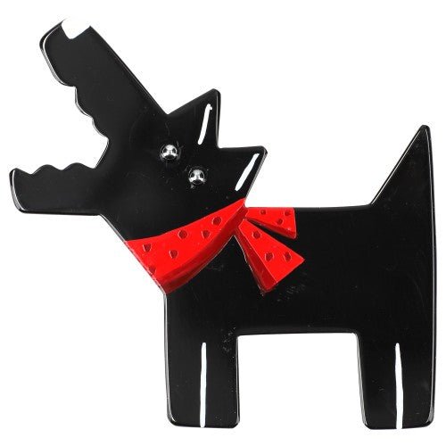 Black and Red Barki, the Pirate's Dog Brooch - Galalith – Vintage Jewelry - handcrafted by Pavone by Pavone