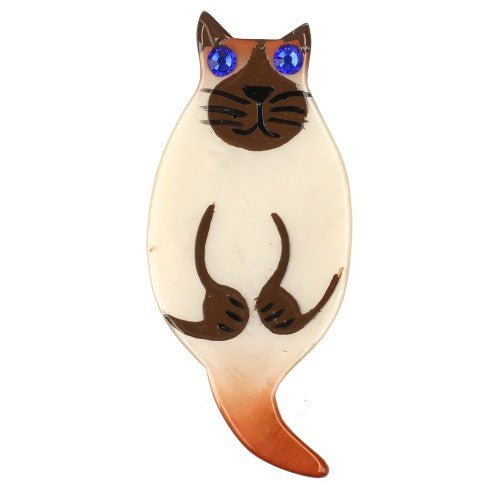 Beige Caramel Brown Siamese Chemigo Kitty Cat Mini Brooch - Right Tail (Mini Brooch) - Galalith – Vintage Jewelry - handcrafted by Pavone by Pavone