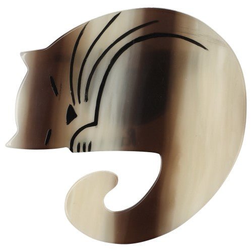 Beige Striped Brown Laskar Cat Brooch - Galalith – Vintage Jewelry - handcrafted by Pavone by Pavone
