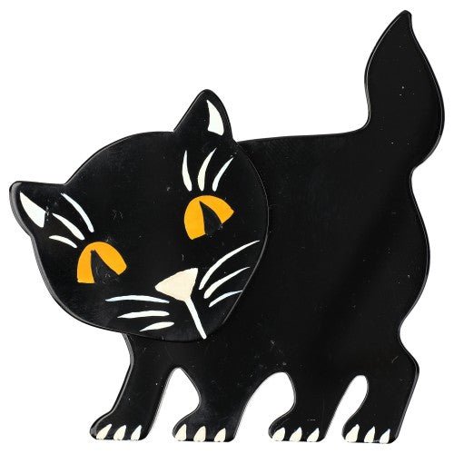 Black Amazed Cat Brooch - Galalith – Vintage Jewelry - handcrafted by Pavone by Pavone