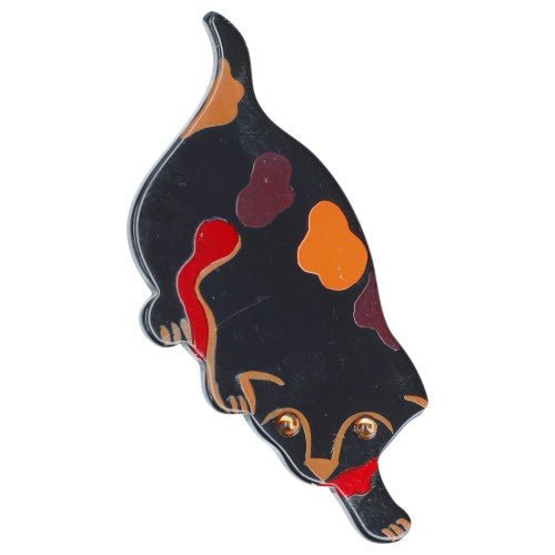 Black and Ginger, Orange and Red Crawling Cat Brooch - Galalith – Vintage Jewelry - handcrafted by Pavone by Pavone
