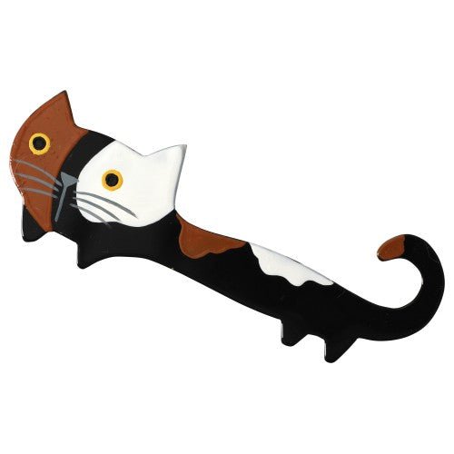 Black and Ginger - White Yukiko Cat Brooch (yellow eyes) - Galalith – Vintage Jewelry - handcrafted by Pavone by Pavone