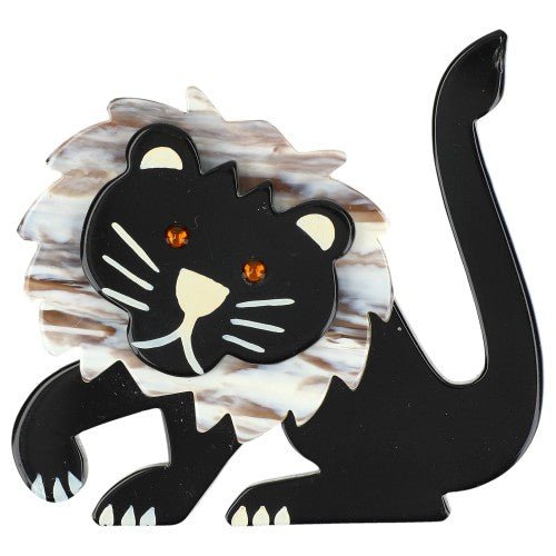 Black and horn color Leo Lion Brooch - Galalith – Vintage Jewelry - handcrafted by Pavone by Pavone