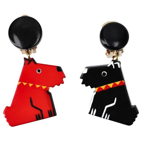 Black and Red Ric Dog earrings - Galalith – Vintage Jewelry - handcrafted by Pavone by Pavone