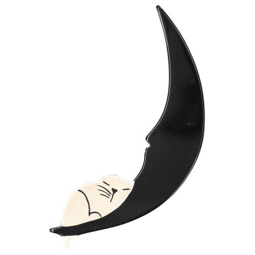 Black and White Moonlight Cat Brooch - Galalith – Vintage Jewelry - handcrafted by Pavone by Pavone