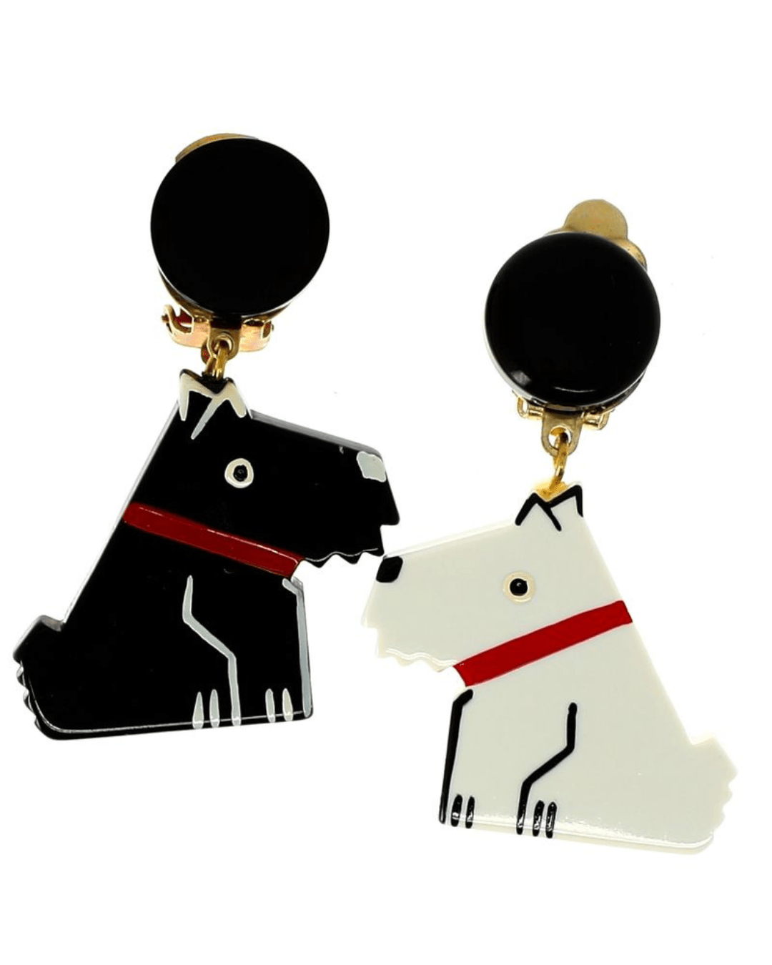 Black and White Ric Dog Earrings - Galalith – Vintage Jewelry - handcrafted by Pavone by Pavone