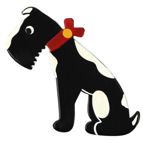 Black and White Solito Dog with a Red Collar Brooch - Galalith – Vintage Jewelry - handcrafted by Pavone by Pavone