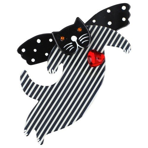 Black and White Striped Angelo Cat Brooch - Galalith – Vintage Jewelry - handcrafted by Pavone by Pavone