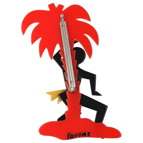 Black and Yellow Josephine with Red Palm Brooch - Galalith – Vintage Jewelry - handcrafted by Pavone by Pavone