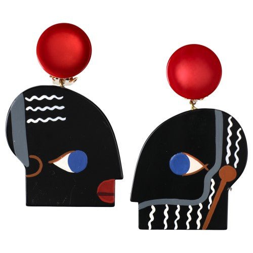 Black Egyptian Face Earrings (woman and man) - Galalith – Vintage Jewelry - handcrafted by Pavone by Pavone