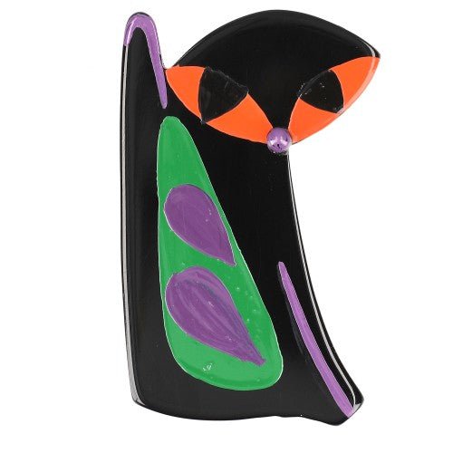 Black, orange Green and Pupple Vallauris Cat Brooch (llittle one) - Galalith – Vintage Jewelry - handcrafted by Pavone by Pavone