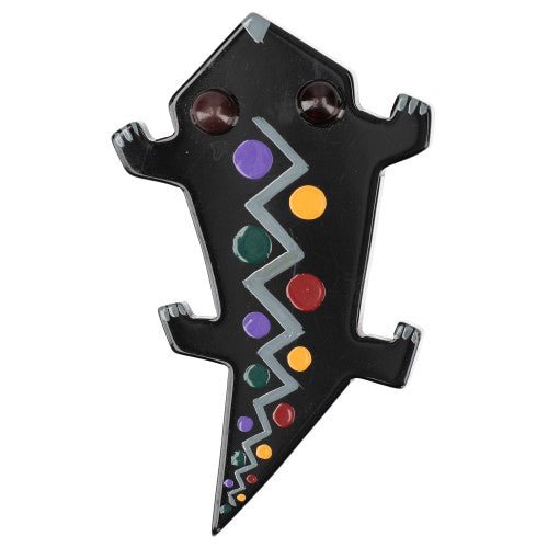Black Salamander with Multicolored Polka Dots Brooch (Mini Brooch) - Galalith – Vintage Jewelry - handcrafted by Pavone by Pavone