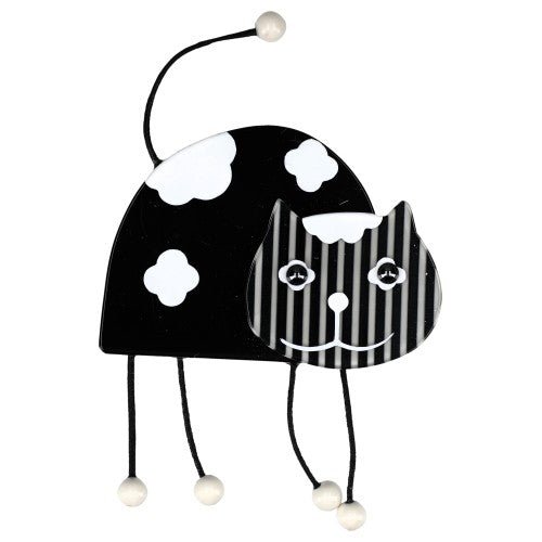 Black, White, Striped and Flowers Zebulon Cat Brooch (right) - Galalith – Vintage Jewelry - handcrafted by Pavone by Pavone