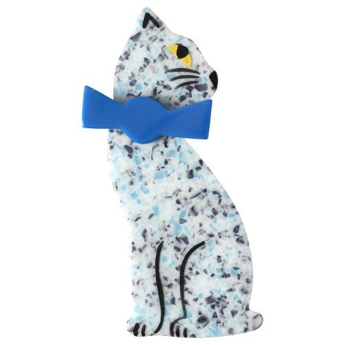 Blue Dotted Bow Cat Brooch with a Blue Bow - Galalith – Vintage Jewelry - handcrafted by Pavone by Pavone