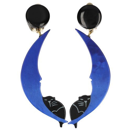 Cobalt Blue and Black Moonlight Cat Earrings - Galalith – Vintage Jewelry - handcrafted by Pavone by Pavone