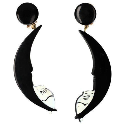 Black and White Moonlight Cat Earrings - Galalith – Vintage Jewelry - handcrafted by Pavone by Pavone