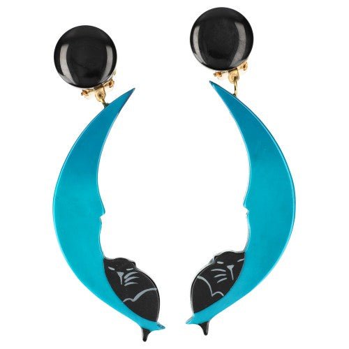 Ocean Blue and Black Moonlight Cat Earrings - Galalith – Vintage Jewelry - handcrafted by Pavone by Pavone