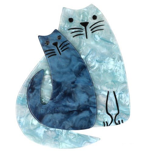 Boreal and Pacific Blue Cat Couple Brooch - Galalith – Vintage Jewelry - handcrafted by Pavone by Pavone