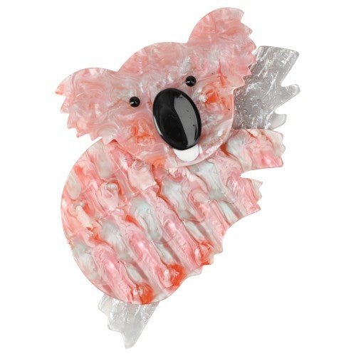 Boreal Pink Koala Brooch with a Pearl Grey Branch - Galalith – Vintage Jewelry - handcrafted by Pavone by Pavone