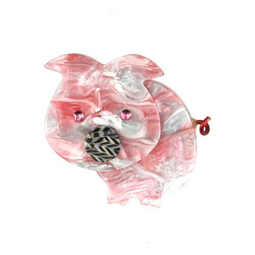 Boreal Pink with Black-White Nose Pig Brooch (Mini Brooch) - Galalith – Vintage Jewelry - handcrafted by Pavone by Pavone